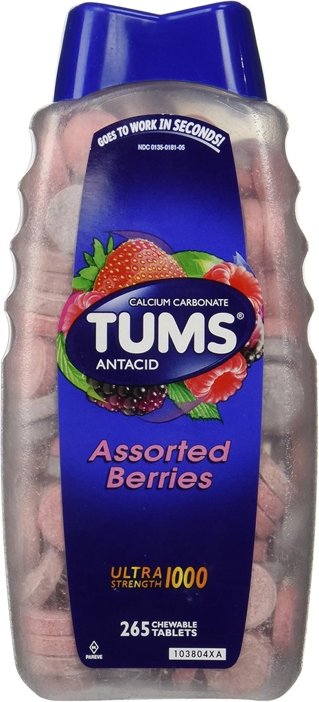 Tums Ultra sortirano jagode 265 Tablete - Največja moč Antacid & Kalcij dodatek