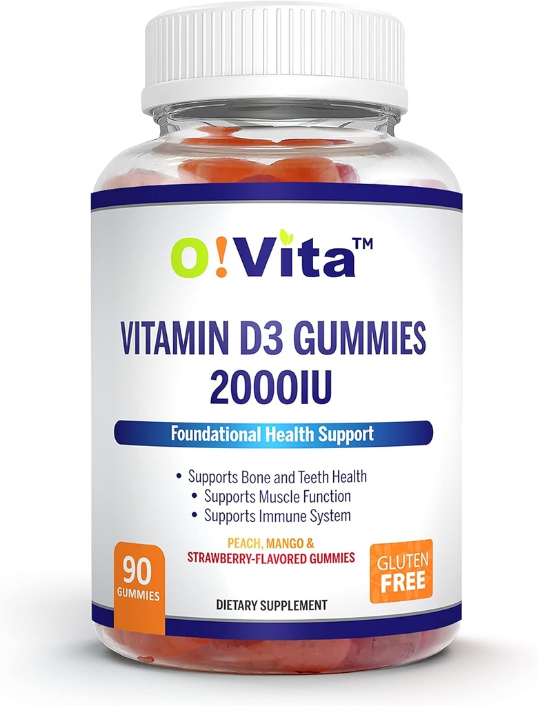 Vitamin D3 Gummies 2000IU, 90 Ne-GMO, Vegan, in tri okusno okusne Gummies, 45-dnevno dobavo