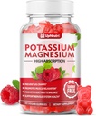 Kalijev Magnezij dodatek Gumiji za odrasle otroke, brez sladkorja Kalijev citrat Gumiji podpira noge Cramps & mišice & srce zdravje, Vegan Magnezij Glicinat Gumies Malina Okus 60 Cts