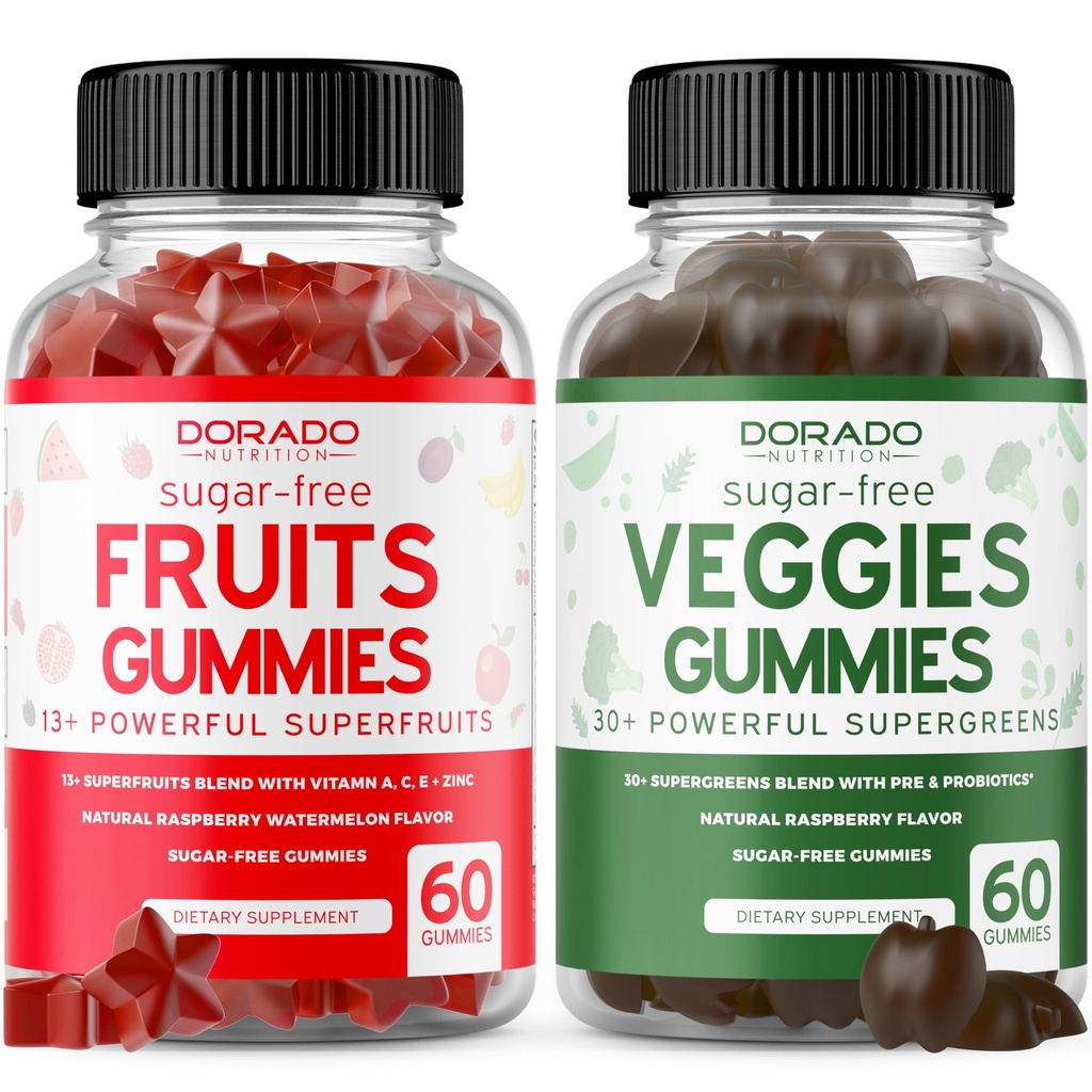 Sadje in zelenjava dodatek (120 Gummies) - Premium Sugar-free Super Zelena in sadje Gummies za odrasle - Imuniteta Podpora za moške in ženske - Non GSO, Vegan Safe & Made v ZDA