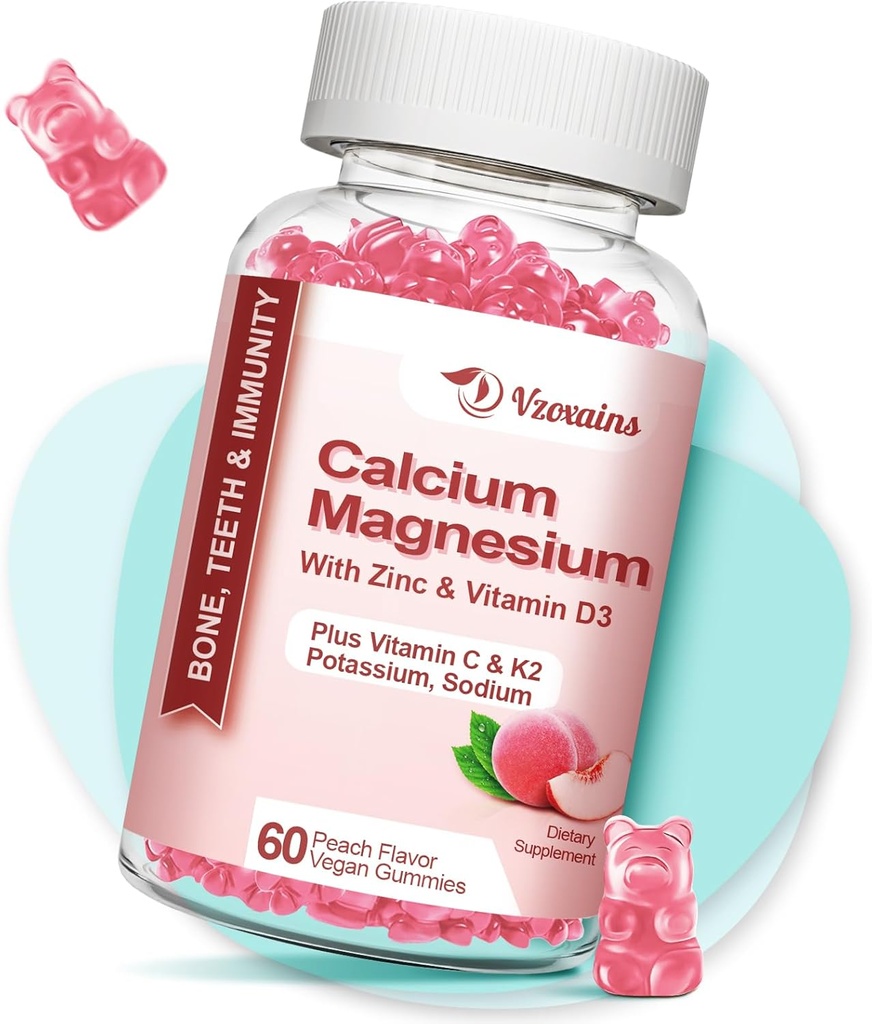 Visoka absorpcija Kalcijeve žvečilke, brez sladkorja Kalcijev magnezijev cink Gumiji z vitaminom D3 za moške in ženske, breskve arome 60 Cts