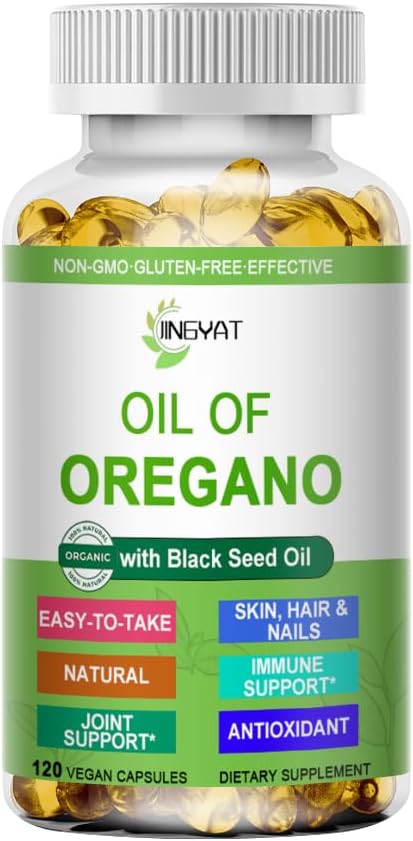 Olje Origano Softgels,Organics Oil of Origano s črnim semenskim oljem za imuno podporo Prebavne zdravstvene Sezonsko zelišče,Visoko Carvacrol & Thymokinone Origano Oil, na osnovi planta,Non-GMO,120 Count