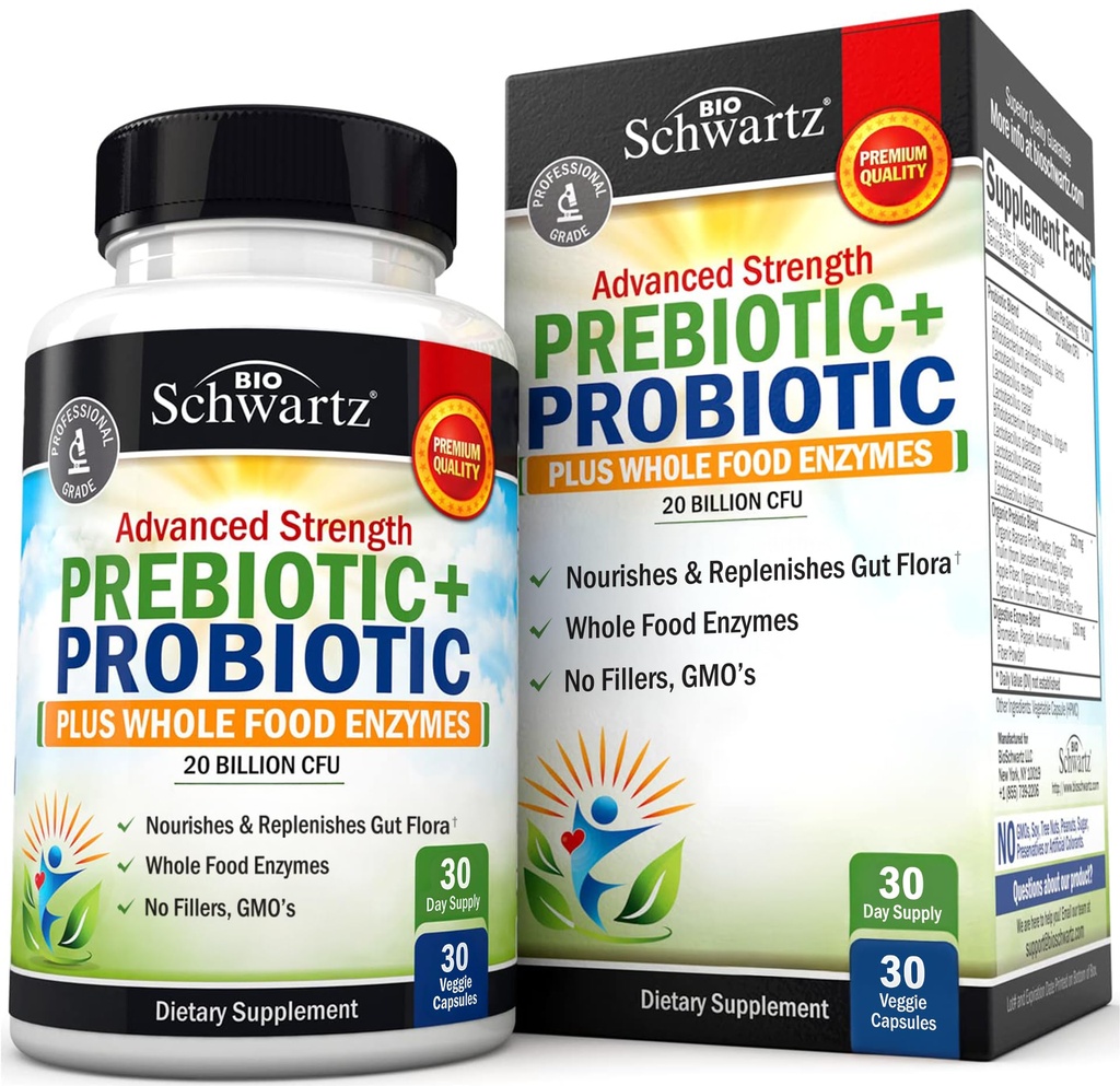 Napredni prebiotiki in probiotiki za ženske in moške, Imunsko, prebavno in črevesno zdravje z L. Reuteri, Inulin Fiber, Digestivni encimi, Ne-GMO, Gluten-free, Dairy-free, 30 kapsul