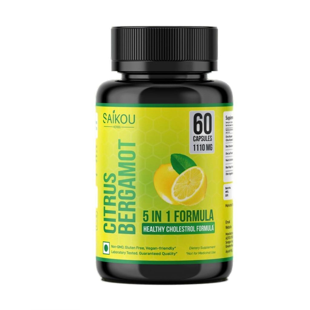 Citrus Bergamot 1110mg - 25:1 Extract - Visoka jakost dodatek s črno čokolado Berry, Niacin, Olive Leaf & Black Pepper Extract - Vegan - 60 kapsul