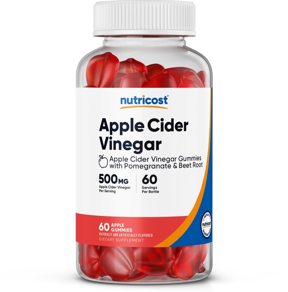 Nutricost Apple Cider Vinegar 500mg, 60 Gummies, Apple arome - Gluten Free, Non-GMO, No Corn Syrup