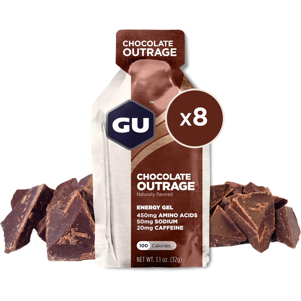 GU Energy Original Sports Nutrition Energy Gel, Vegan, Gluten-free, 8-Count Tri-Berry in čokoladni zunanji okusi z aminokislinami in elektroliti