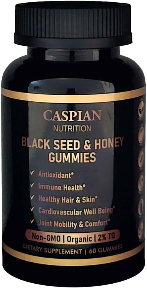 Črno seme in medeni gumiji z biotin & vitamin C, organski, ne-GMO, 2% TQ, 60 Gummies