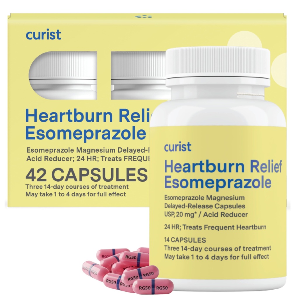 Curist Esomeprazol 20 mg Kapsule Zapoznelo sproščanje - Refluks kisline Medicina za zgago Relief - 42 Število kapsul - Relief kisline Reflux