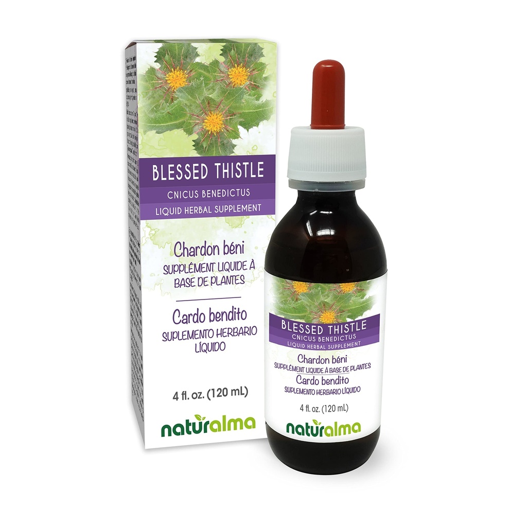 Naturalma Blaženi osat ali sveti osat (Cnicus benedictus) zelišče s cvetjem Alkohol brez tinkture - 4 fl oz Tekoči ekstrakt v kapljicah - Zeliščni dodatek - Vegan