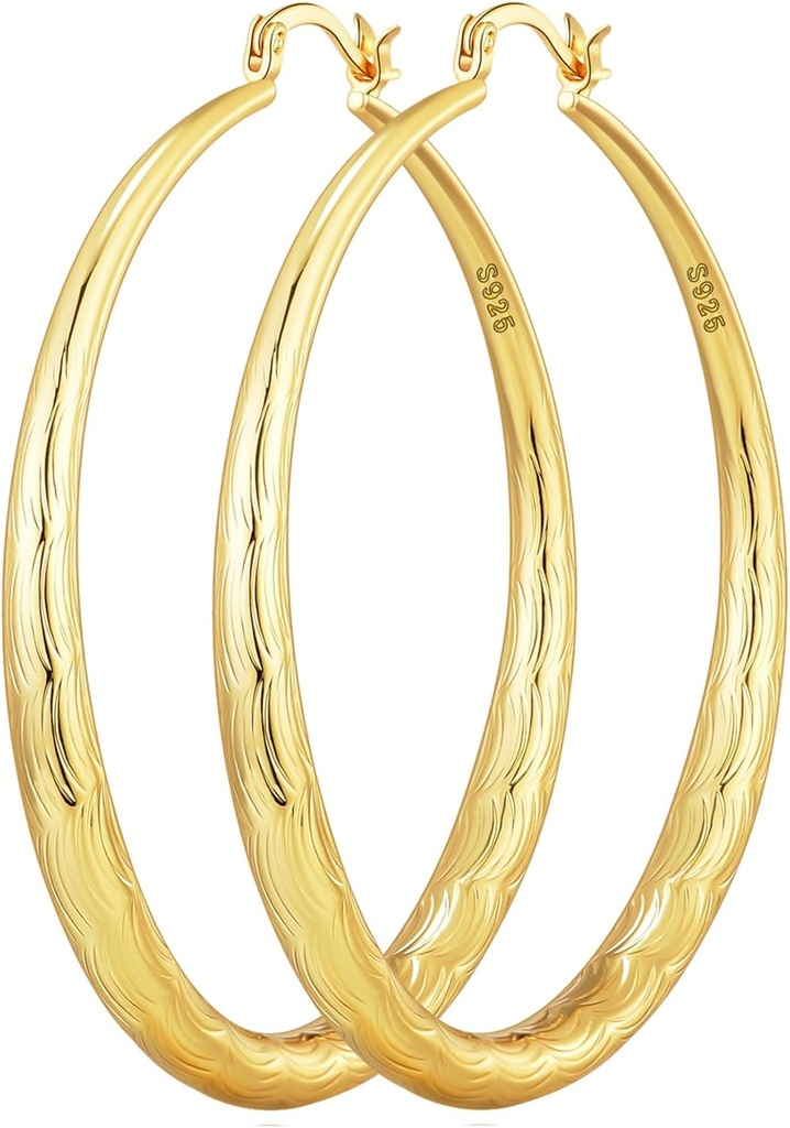 OOOPEL 925 Sterling Silver Hoop za ženske Gold Hoop Uhani Hypoallergenic Diamond-Cut Ripples zasnovan - Non Tarnish velike Hoop uhani(30/40/50/60/70mm)