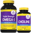 InnovixLabs Choline & Triple Omega-3 Bundle Choline Bitartrate 550mg (100 kapsul) Trojna moč Omega (200 kapsul). Podpira spomin, razpoloženje, zdravje možganov in krepitev kognitivne.*