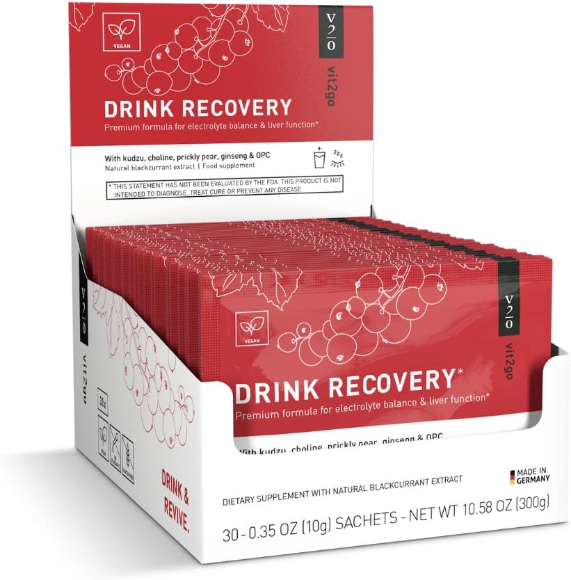 Popijte recovery elektroliti v prahu z vitamini, veganski elektrolitski paketi za hidracijo in detoks jeter, črni ribez aroma (30 vrečk)