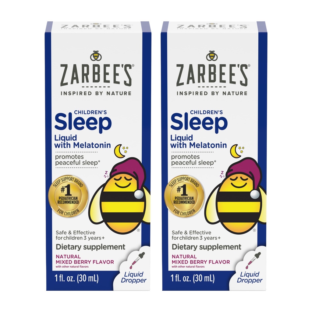 Zarbee's Kids Sleep Supplement Tekoči z 1 mg Melatonin; Brez zdravil & Učinkovit; Enostavno zavzeti naravne jagode Okus za otroke starosti 3 in up; 1 Fl Oz steklenice, Pack po 2