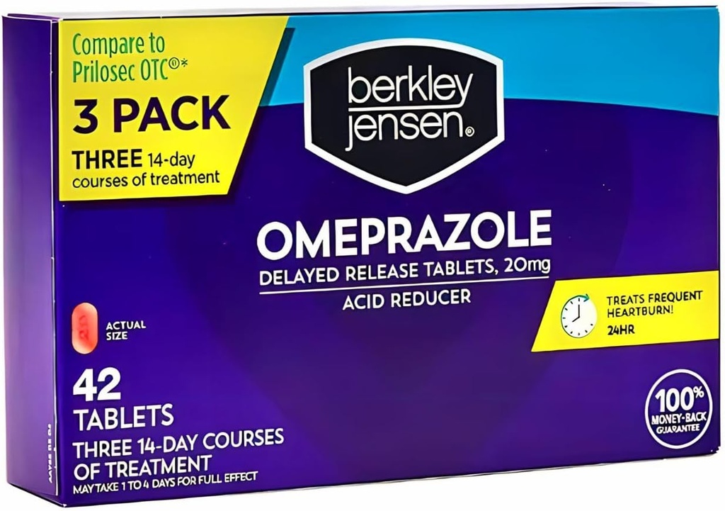 berkley jensen Omeprazol 20 mg tablete z zapoznelim sproščanjem - zgaga Medicine - tablete za zmanjševanje kisline - pogosti zgaga - 3 x 14-dnevni tečaji, 42 skupno število (Pack po 1)