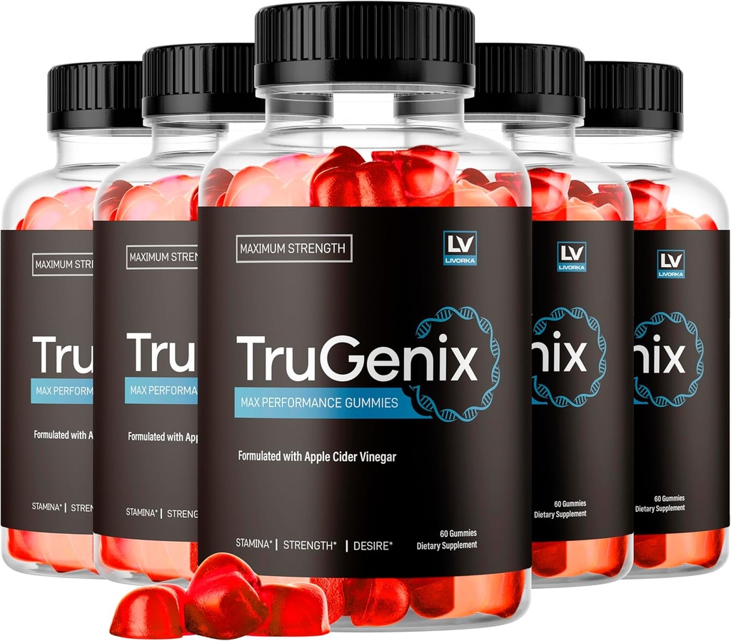 (5 Pack) TruGenix Gummies, TruGenix Gummies za moške, Uradna TruGenix Gummies Advanced Formula, TruGenix ACV Gummies, TruGenix Support Supplement Gummies, Premium Formula, 300 Gummies za 5 mesecev