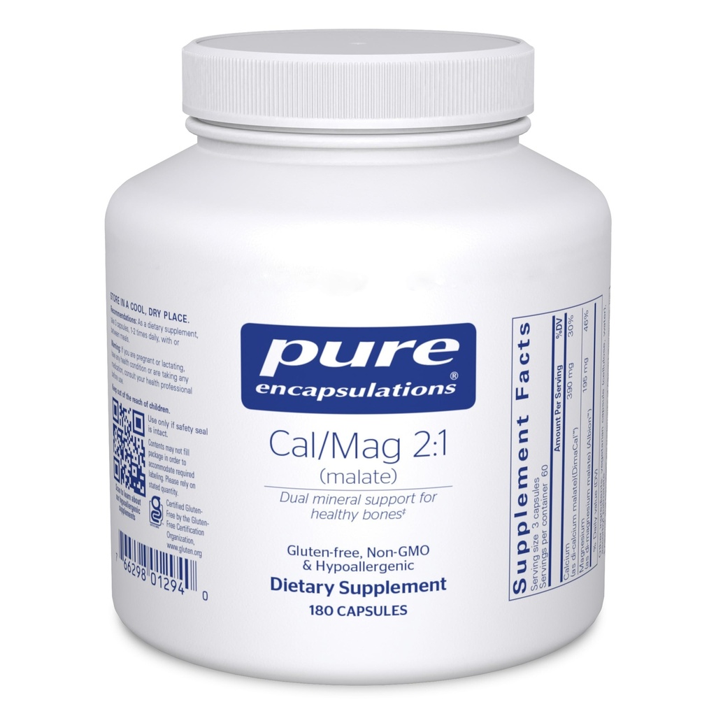 Čiste enkapsulacije Cal/Mag (Malate) 2:1 - Kalcij in magnezij (Malate) - Dodatki za zdravje kosti* - Optimalna absorpcija - Vegan & Gluten Free - 180 kapsul