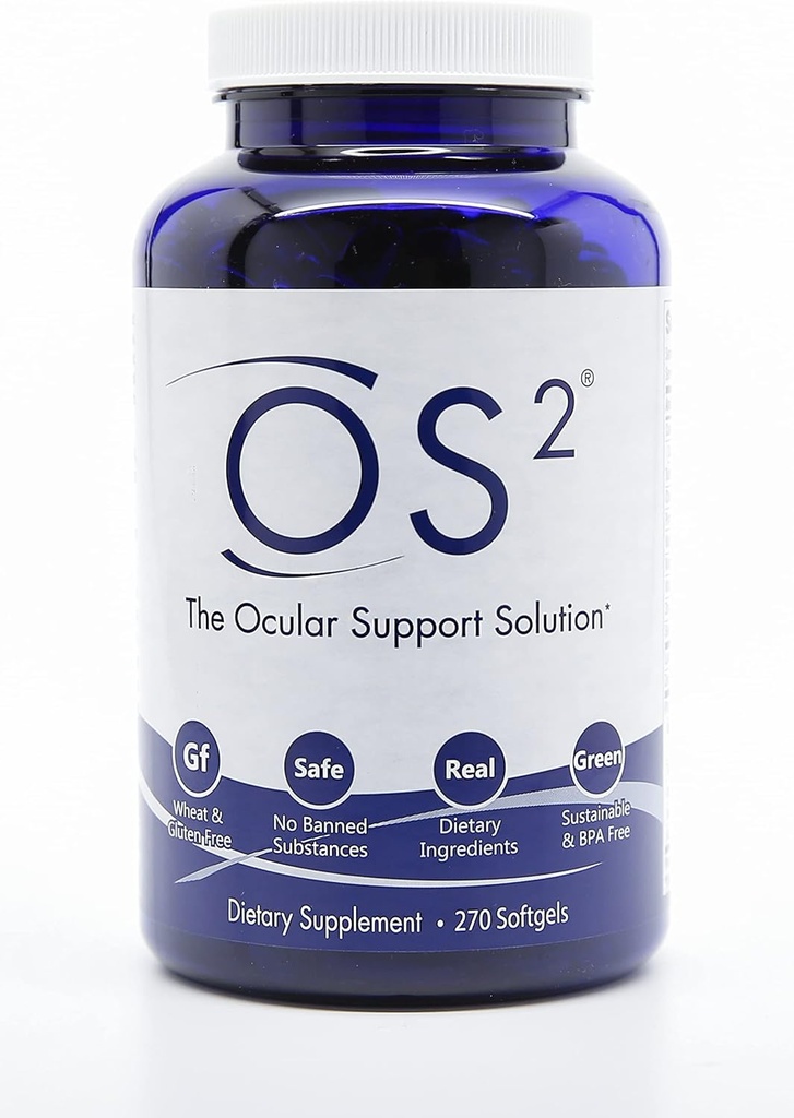 OS2 Okular Support Solution - 270Ct, Patented Eye Vitamini w AREDS2, VIT A, C, Cincin, Omega-3, Lutein & Zeaksantin, za makularno zdravje, suho oko, modra svetloba in nočna vizija dodatek