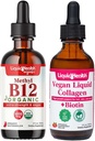 LIQUIDHEALTH organski metil B12 5000mcg vitaminske kapljice s pito Cherry Juice & 100% veganski rastlinsko-bazen kolagen Plus biotin kapljice - naravna energija boost, izboljšanje fokusa, rast las in nohtov, zdravje kože
