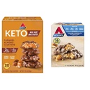 Atkins Caramel Almond Clusters, Gluten Free, High in Fiber, 1g sladkor, 2g Net Carb, Keto prijazno, 20 Count & Caramel Chocolate Nut Roll Prigrizek Bar, Beljakovinski prigrizek, High in Fiber, 2g sladkor, 16 Count