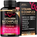 Kompleks vitamina B za moške in ženske - izdelan v ZDA - B-kompleks: B1, B2, B3, B5, B6, B7, B8, B9, B12 z vitaminom C, holinom, inozitolom - Energy, Brain & Heart Support, 120 Veganskih kapsul