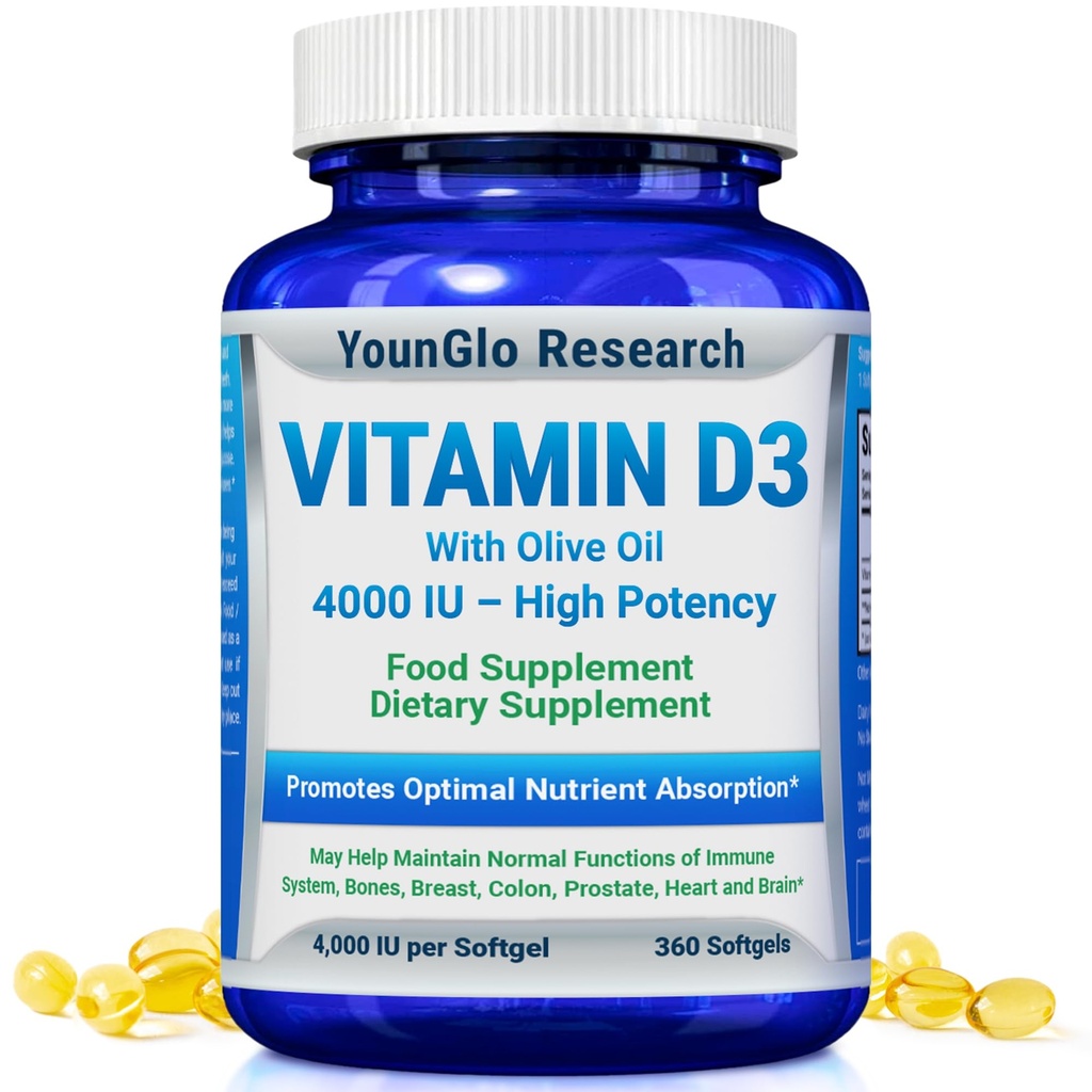 Vitamin D3 4000 i.e. prehranska dopolnila za spodbujanje zdravega delovanja kosti in imunskega sistema, lahkih za penjenje 360 kapsul