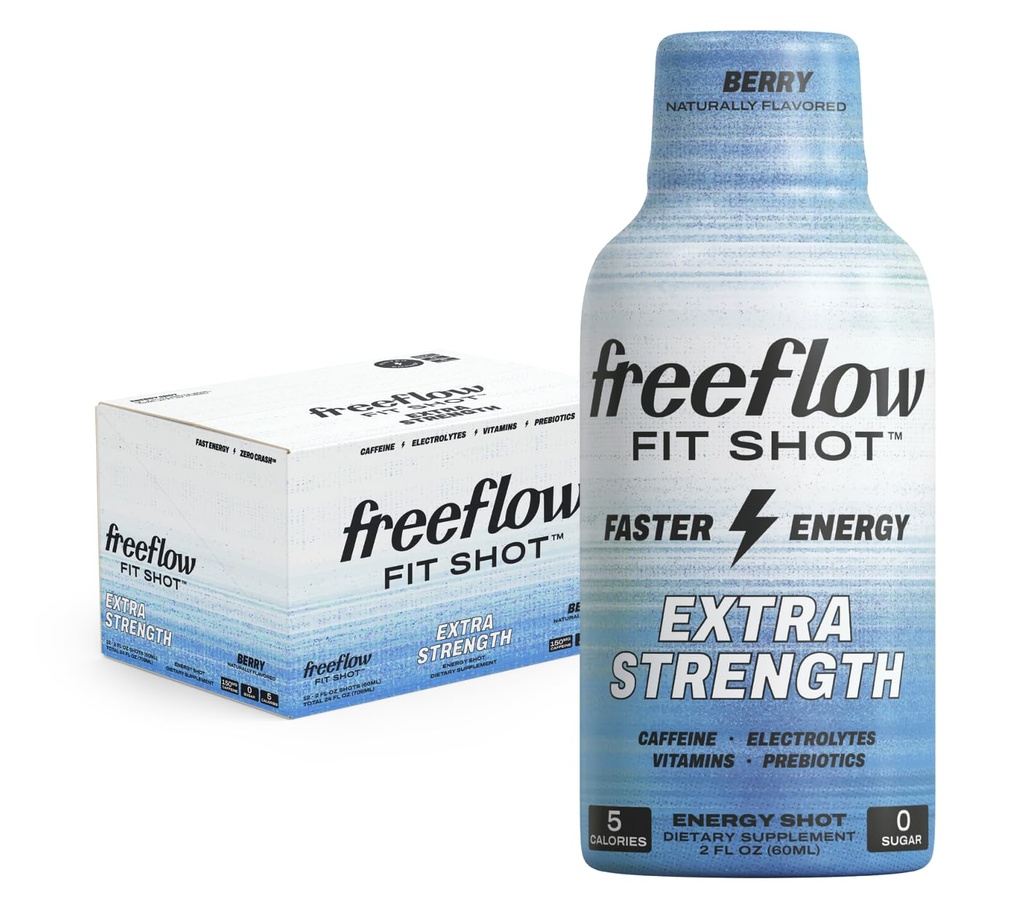 Freeflow Fit, Ekstra moč Energija Shot, Berry (2 Ounce Shot, Pack of 12) - 150mg kofeina na Shot, Zero Calorie, Zero Sugar Energy Shot...