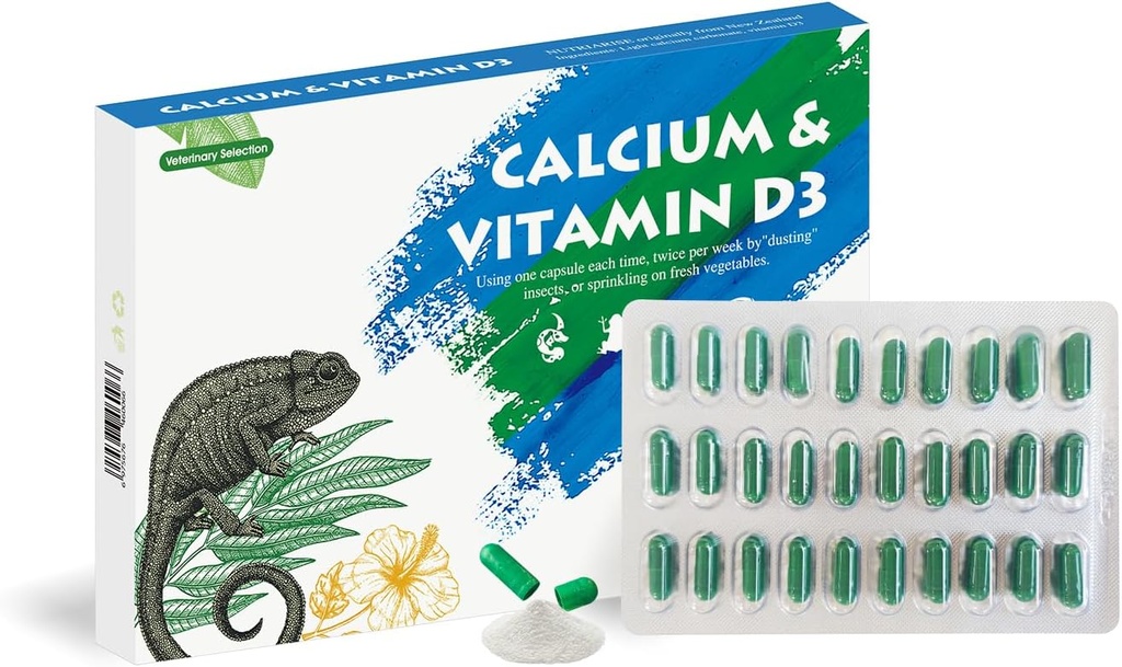 Kalcijev plazilec dodatek z dodanim vitaminom D3,Ideal za bradate zmaje, želve in več