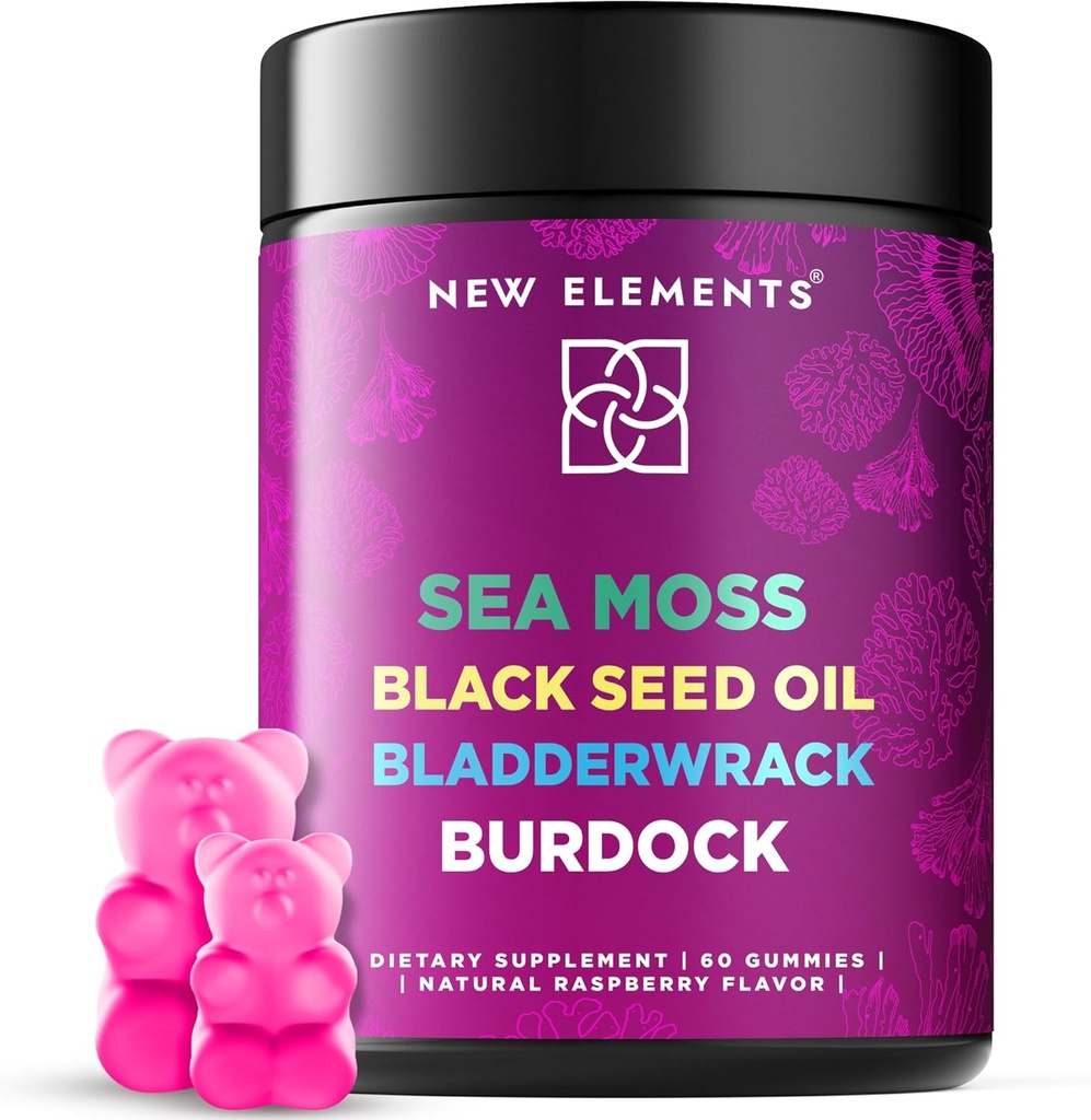 Organic Sea Moss Gumies z oljem črnega semena, Bladderwrack & Burdock Root 