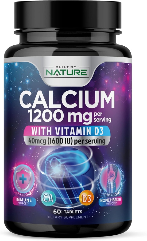 Kalcij 1200 mg z vitaminom D3 za najboljšo absorpcijo - Advanced Bone Support, 1200 mg kalcijev karbonat & 1600 i.e. vitamin D3, počasno sproščanje za imuno podporo, enostavno požiranje, 60 tablet