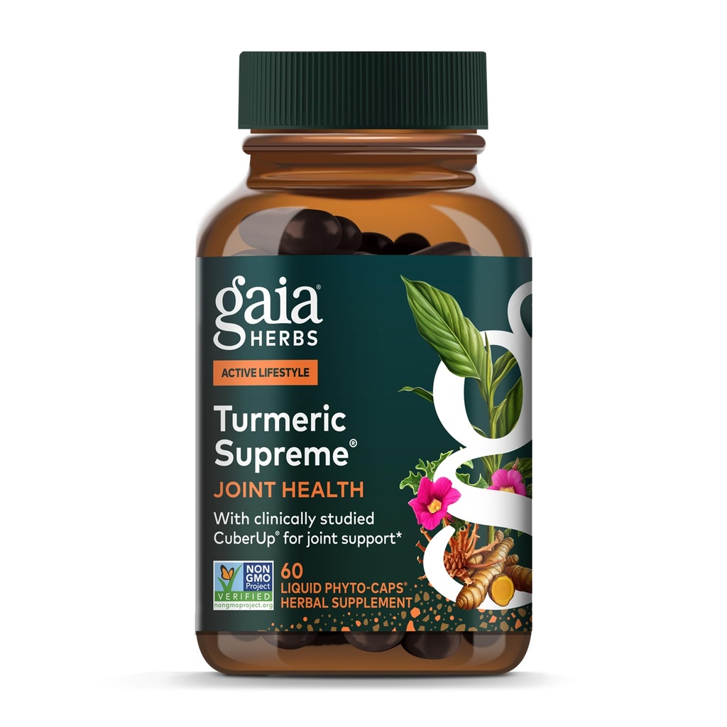 Gaia Herbs Turmeric Vrhovno skupno zdravje - Skupna podpora dodatek - s Quercetin, Črna paprika, Boswellia, ingver koren, kurkuminoidi, & Več - 60 Liquid Phyto-Capsules (15-dnevno oskrbo)