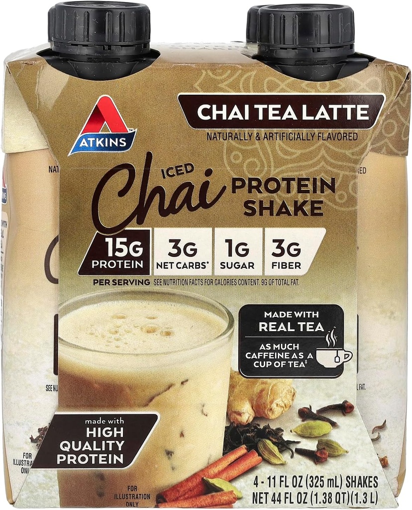 Atkins Iced Chai Tea Latte Protein-Rich Shake, Keto prijazno in Gluten brezplačno. (4 Shakes)