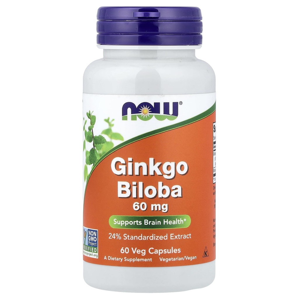 NOW Foods Ginkgo Biloba 60mg 24% ekstrakt, 60 kapsul
