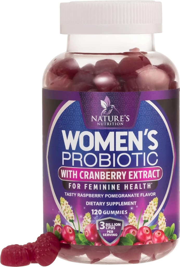 Probiotiki za ženske Gumije z brusnicami - 6 Premium sevi za PH ravnovesje, prebavno zdravje, vaginalno in imuno podporo, 3 milijardo CFU, ženski probiotični Gummy za zdravje žensk - 120 Gumies