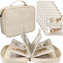 Travel Nakit Organizator Case, Jewelry Bags Nakit Skladiščenje Knjiga Binder s Clear Zipper Velvet Pouch za potovanje,Zemlji, Prstani, Ovratnica, Zapestnica (bela)