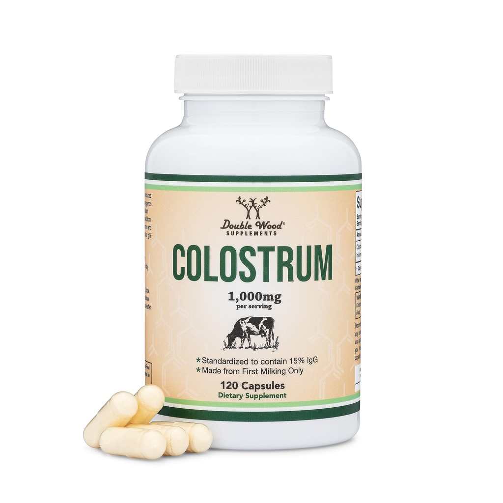 Colostrum dodatek 120 Kapsule, 1.000 mg na serviranje (Bovine Colostrum prašek iz samo prvega molža, Std. vsebuje 15% IgG imunoglobulinov) brez polnila, tretja stranka testirana z dvojnim lesom