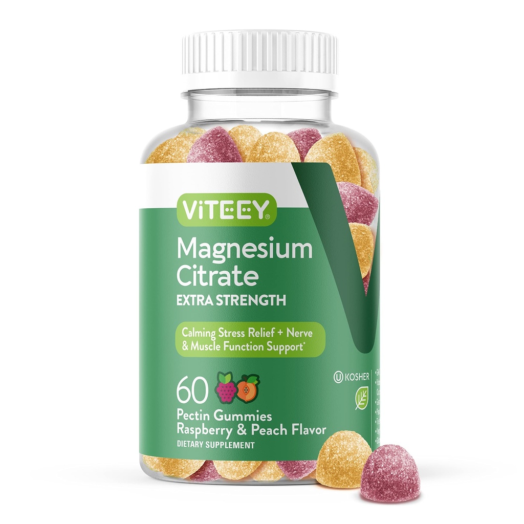 VITEEY Magnezij Gumiji za odrasle - 170mg magnezijevega citrata Gumi za mirno, spanje, živčne in mišične funkcije podpora - Vegan, Gluten prost - 60 Count