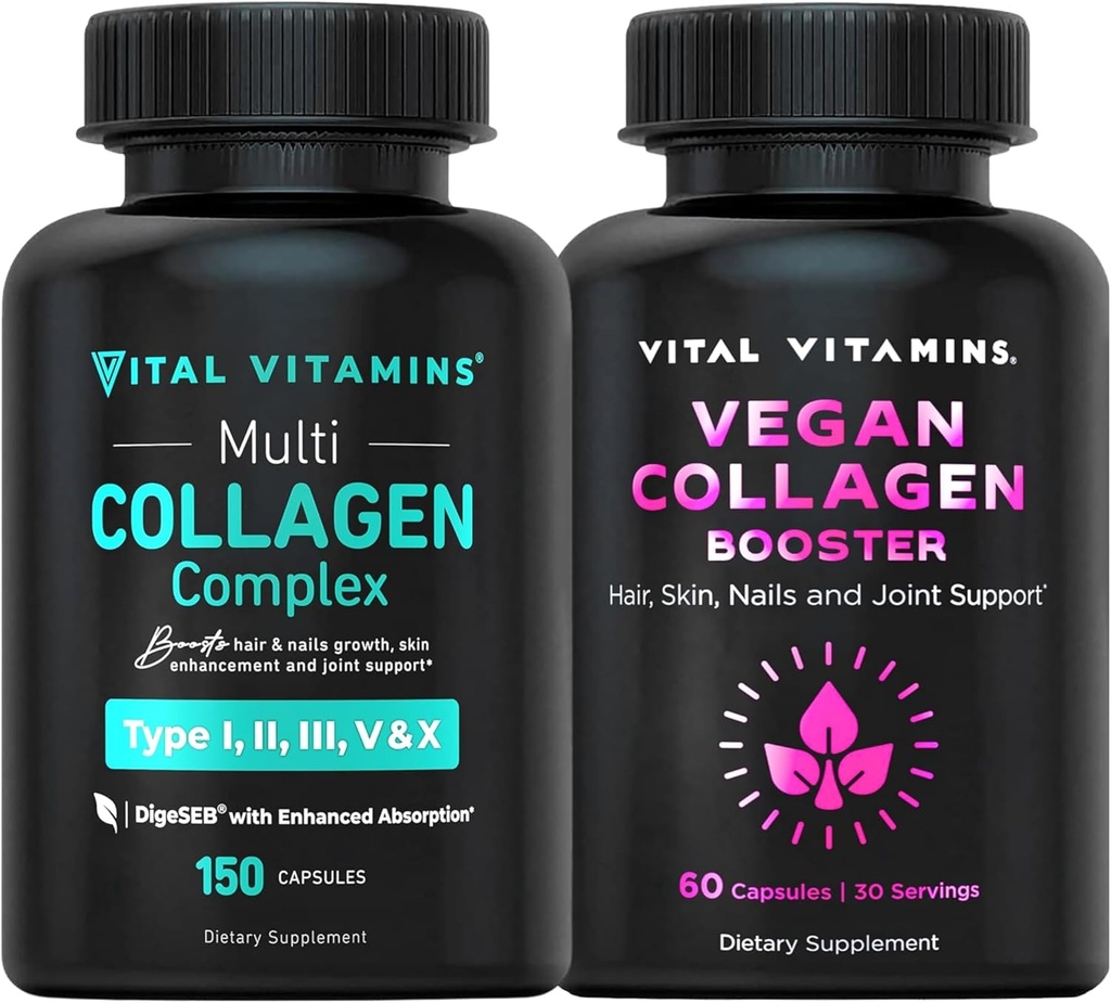 Vitalni vitamini Več kolagenske tablete (150 ct) + veganski kolagenski booster (60 ct)