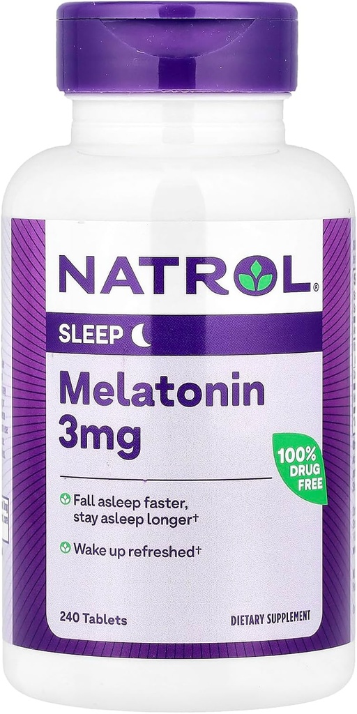 Natrol Melatonin Helps You Fall Asleep Faster Stay Asleep Longer Faster Absorption 100 Vegetarian 3mg, (Tablets), 240 Count