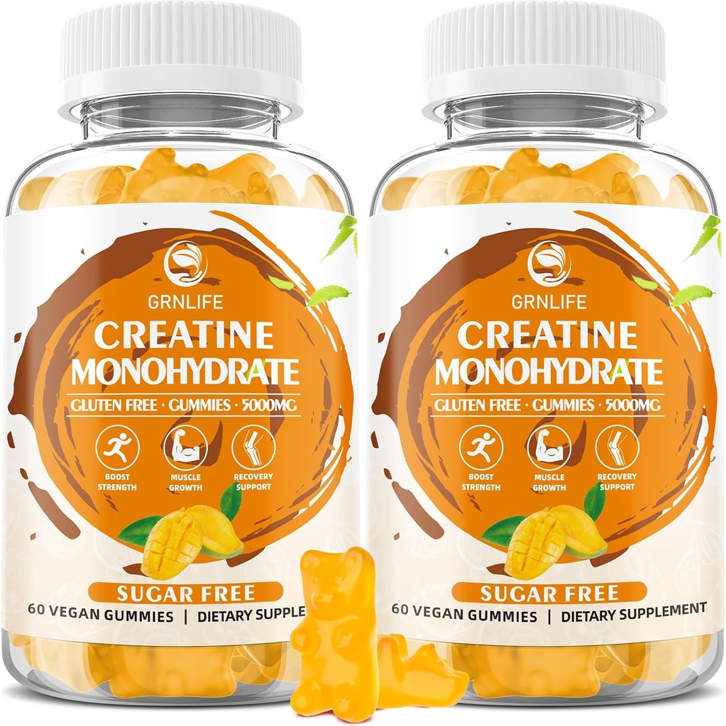 Kreatin Monohidrat Gumiji za moške in ženske, Žvečilni kreatin Monohidrat za mišično moč, mišice graditelj, energijski boost, sladkor brez, vegan, mango aroma-120 Count