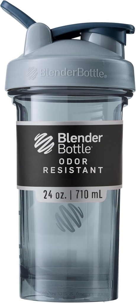 BlenderBottle Shaker serija Pro kot nalašč za proteinske pretrese in pred vadbo, 24-ounce, polno barvno siva