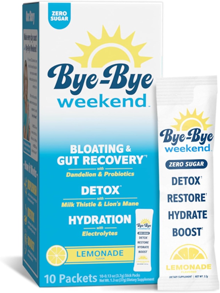 Detox Drink Mix w/Electrolytes - za napihnjenost, regeneracijo, utrujenost, možgane Fog - probiotiki, levja griva, mleko osat - nič sladkor limonada - 10 Pack