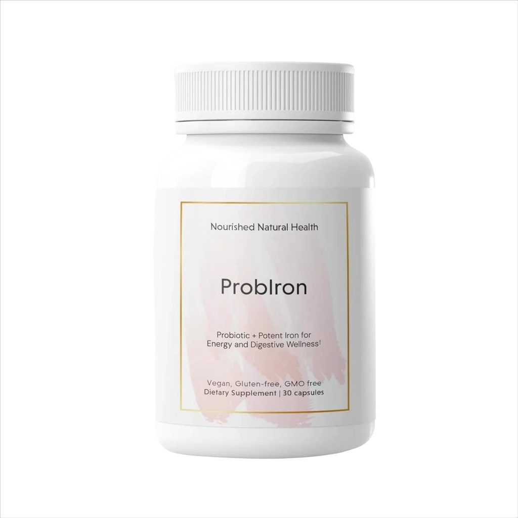 Hranilo za naravno zdravje ProbIron - ženski probiotik + železov dodatek Okrepljen z vitaminom C in bakrom - Veganska formula za energijo in prebavljivost Wellness - 30 kapsul