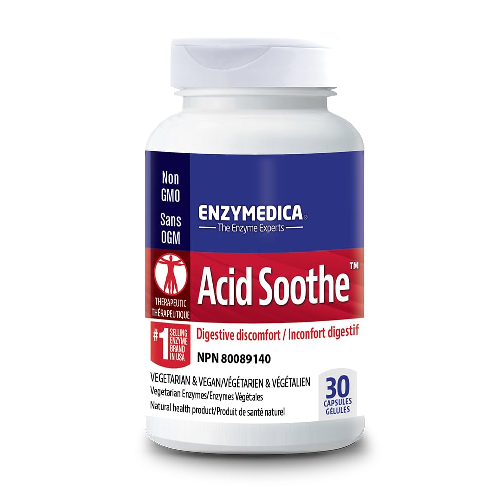 Enzymedica, Acid Soothe, Podpora za občasno zgago, 3-v-1 Formula z Enzymes & Pomirja zelišča, 30 Število