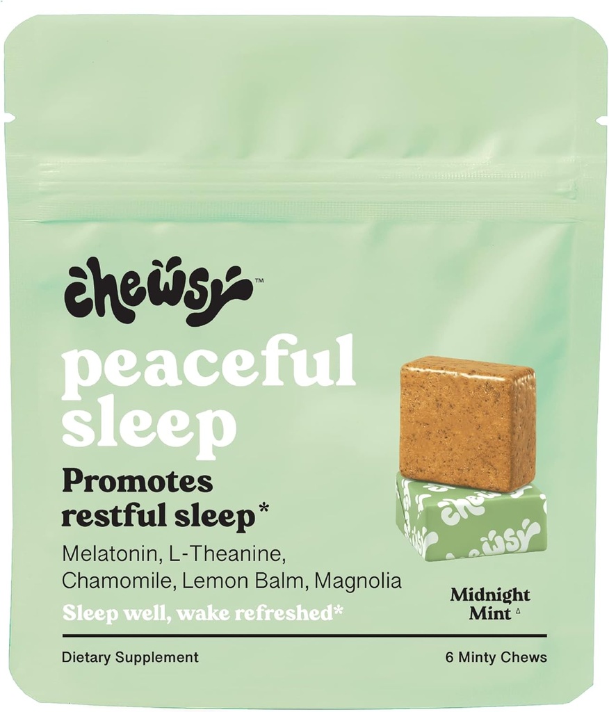 Žvečilni mirno spanje Chews, Podpora za spanje, 3 mg Melatonin, 200 MGS L-Theanine, Kamilica, Lemon Balm, Magnolia, nočno spanje Pomoč, Seveda Minty Chews, Spodbuja mirno spanje, 6 - dnevni dobava (1)