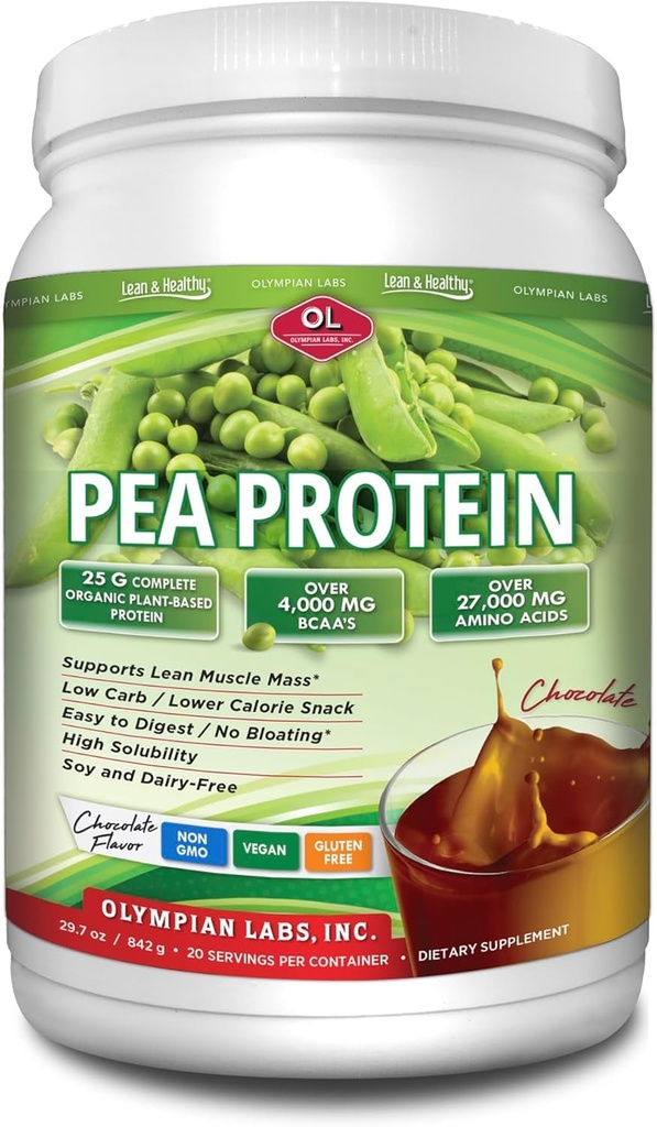 Rastline na osnovi olimpijskih laboratorijev Pea Protein Powder, Čokolada - 25g beljakovin, Vegan, brez glutena, brez laktoze, brez sladkorja, brez soje, brez GMO, 2 funt Pea Protein