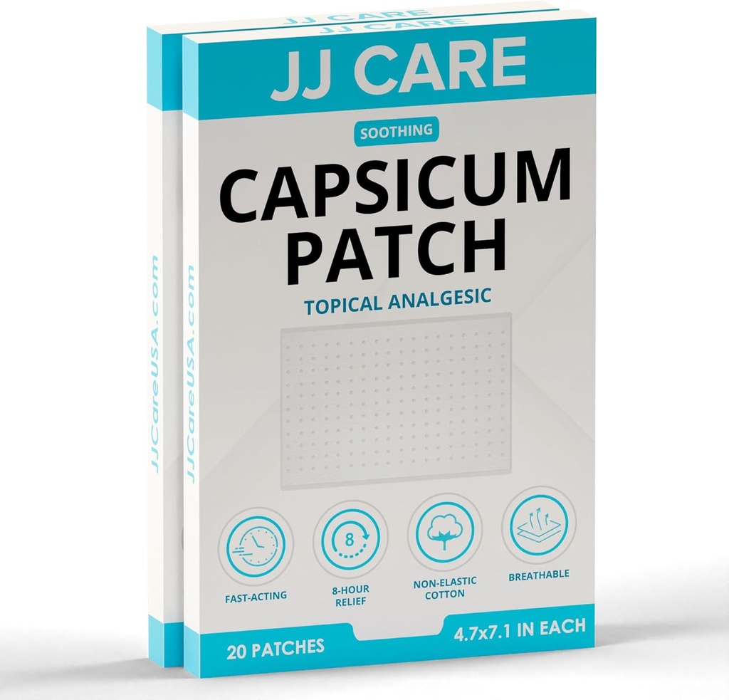 JJ CARE Capsicum Patch (40 PCS), 4,7" x 7,1" Pomirjujoča Capsaicin Patch, Capsicum obliži za vratu, ramena, bolečine v mišicah- 8 ur Relief
