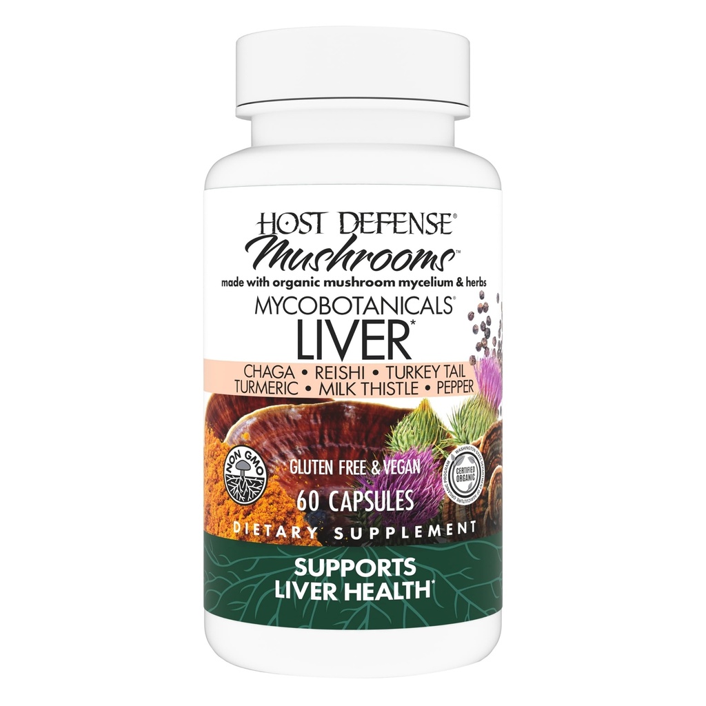Host Defense MycoBotanicals Jetra* Kapsule - Jetrna zdravstvena dopolnila z mlekom Thistle & Kurkuma Root - Gobe dopolnilo s Turčijo Rep, Reishi & Chaga - 60 Kapsule (30 strežnice)*