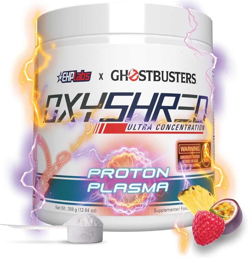 EHP Labs x Ghostbusters OxyShred Pre Workout Powder & Sharedding dodatek - Preworkout Powder z acetil L karnitin, Energy Boost Drink - Proton Plasma, 60 Servinges