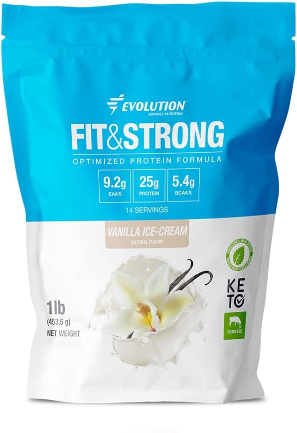 Evolution Advanced Nutrition Grass Fed 100% Whey Protein Powder – Pure Protein Powder z BCAA, Hitra absorpcija in hitra prebava za optimalno okrevanje mišic – 1 funt (Vanilla)