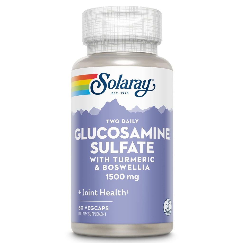 SOLARAY Glukozamin Sulfate 1500mg, Zdrava skupna podpora dodatek, Močna povezana tkiva in skupno zdravje Formula z Kurmeric & Boswellia, 60-dnevni denar nazaj garancije, 30 Serv, 60 VegCaps